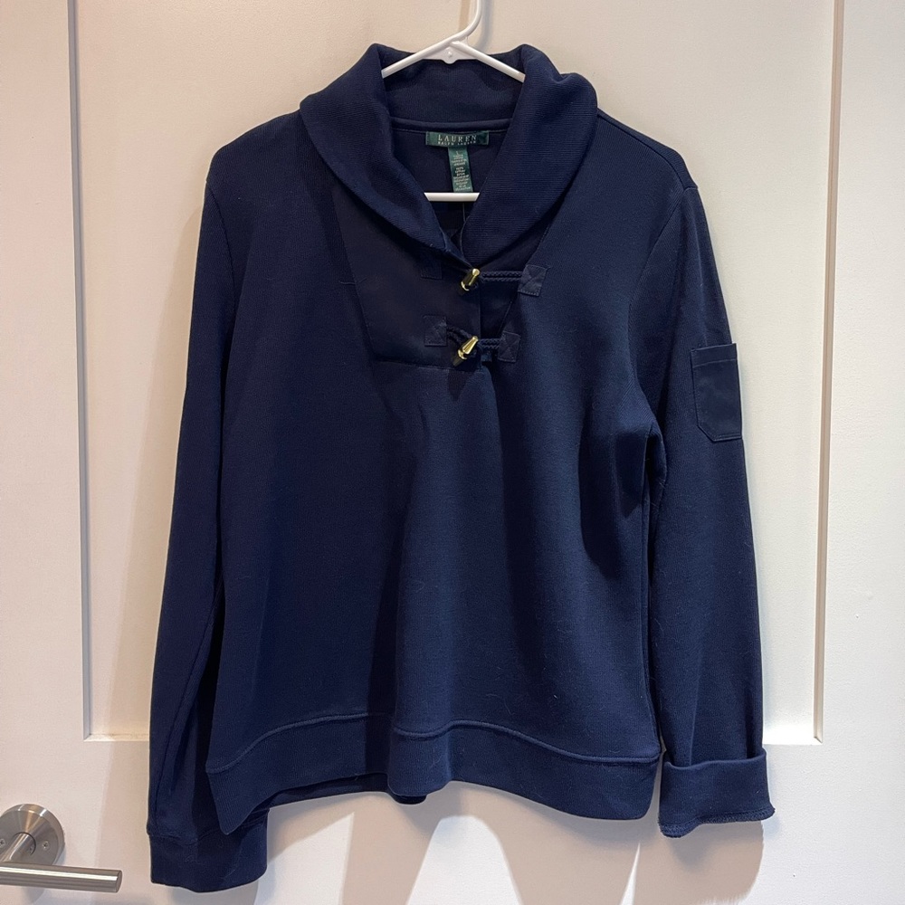 Lauren Ralph Lauren Navy Sweater with Gold Toggle NWT Size Large